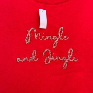 NWT Talbots Festive Red Beaded Mingle & Jingle Long Sleeve Sweatshirt